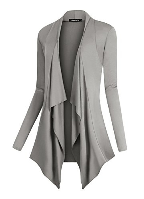 Urban CoCo Women s Drape Front Open Cardigan Long Sleeve Irregular Hem M  Light Gray