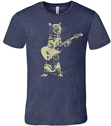 Cat Playing Guitar Kitten Plays Guitarist Rockstar Men s Premium Heather Navy t Shirt tee