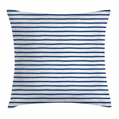 Ambesonne Harbour Stripe Throw Pillow Cushion Cover  Horizontal Nautical Stripes Pattern Hand Drawn Marine Sea Illustration  Decorative Square Accent Pillow Case  16  X 16   Night Blue