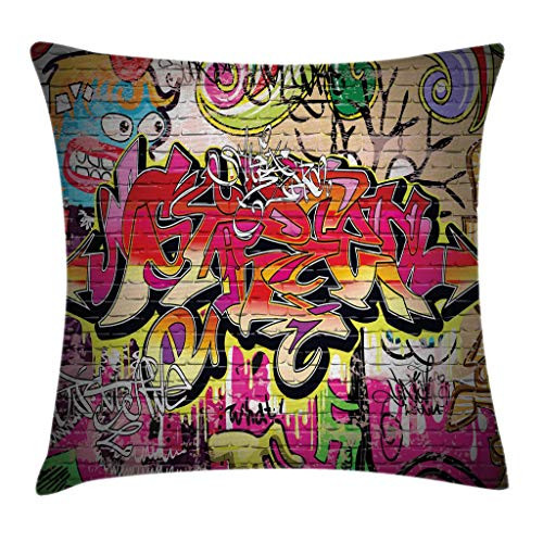Ambesonne Brick Wall Throw Pillow Cushion Cover  Graffiti on Wall Urban Street Art with Spray Paint Tagger Underground Theme  Decorative Square Accent Pillow Case  16  X 16   Soft Red Ambesonne Brick Wall Throw Pillow Cushion Cover  Graffiti on Wall Urban Street Art with Spray Paint Tagger Underground Theme  Decorative Square Accent Pillow Case  16  X 16   Soft Red