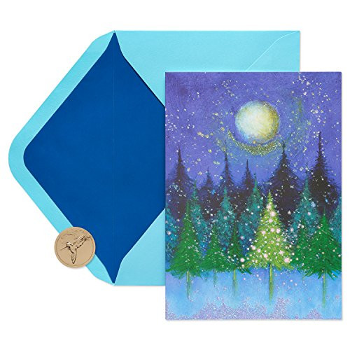 Papyrus Christmas Cards Boxed  Holiday Tree Under Moon 14-Count