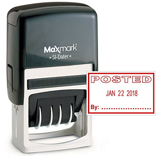 MaxMark Office Date Stamp with Posted Self Inking Date Stamp - RED Ink