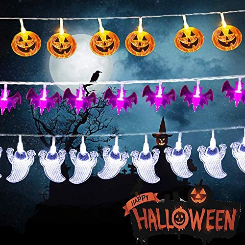 Halloween String Lights  Set of 3 Total 60 LED  Battery Operated Halloween Lights for Outdoor Indoor Decorations  Light String for Halloween Party  Path Light Orange Pumpkin  White Ghost  Purple Bat Halloween String Lights  Set of 3 Total 60 LED  Battery Operated Halloween Lights for Outdoor Indoor Decorations  Light String for Halloween Party  Path Light Orange Pumpkin  White Ghost  Purple Bat