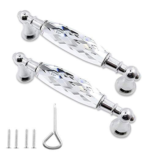 2 Pack Modern Cabinet Handles Pulls -Glass Cabinets Hardware Pulls Crystal Door Handle Kitchen Furniture Cupboard Drawer Pull Knobs 5inch-128mm Hole Centers  Clear