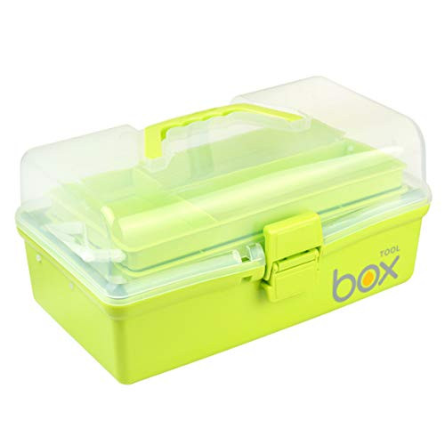 Kinsorcai 12   Three-Layer Clear Plastic Storage Box-Tool Box  Multipurpose Organizer and Portable Handled Storage Case for Art Craft and Cosmetic Green