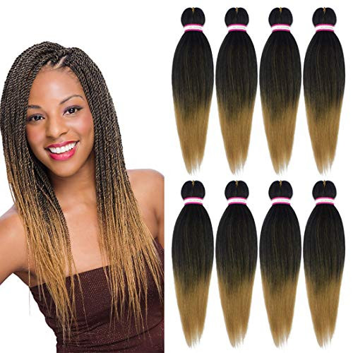 Liyate Pre Stretched Braiding Hair 20 Inch 8 Packs-Lot Professional Itch Free Hot Water Setting Synthetic Fiber Crochet Braids Braiding Yaki Texture Hair Extension Twist Braid  1B-27