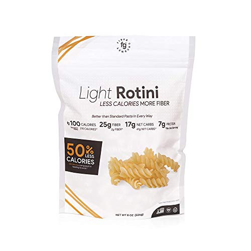 Fiber Gourmet Pasta - Light Rotini Pasta - Fiber-Rich  Low Calorie  Healthy Pasta - Made in USA  Kosher  Vegan Certified  Non-GMO and Has Zero Artificial Colors or Flavoring - 8 Oz Pack of 2