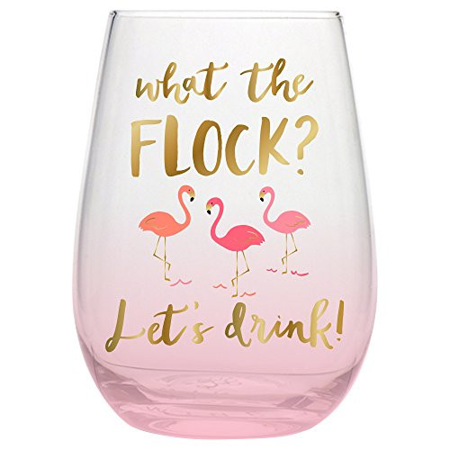 SLT 20 oz Stemless Wine Glass (What The Flock) - Flamingo Wine Glass