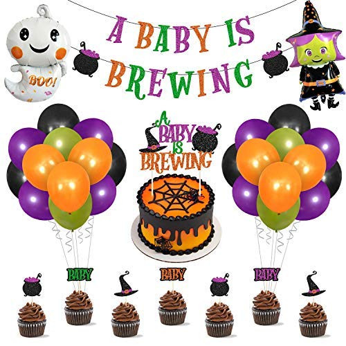 Halloween Baby Shower Decorations Kit Halloween A Baby Is Brewing Banner Witch Pod Hat Cake Topper Cupcake Toppers Ghost Balloons for Halloween Themed Gender Reveal Photo Props Mommy To Be Celebration Pregnancy Announcement Supplies Halloween Baby Shower Decorations Kit Halloween A Baby Is Brewing Banner Witch Pod Hat Cake Topper Cupcake Toppers Ghost Balloons for Halloween Themed Gender Reveal Photo Props Mommy To Be Celebration Pregnancy Announcement Supplies