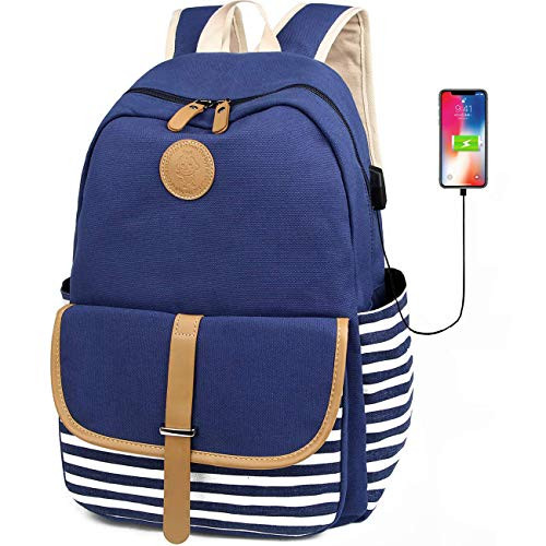 FLYMEI Cute Backpack for Girls  Lightweight Canvas Backpack School Bookbag Water Resistant Backpack with USB Charging Port  Casual Daypack Travel Outdoor Backpack