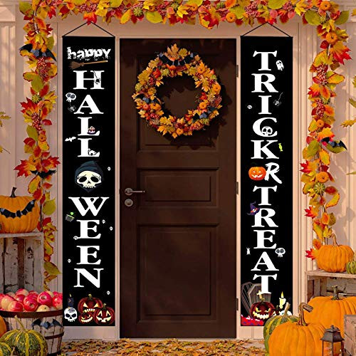 Halloween Decorations  Happy Halloween Trick or Treat Signs for Front Door or Indoor Outdoor Home Decor  Porch Banners Decorations  Halloween Party Welcome Signs