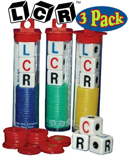 George   Company LLC LCR Dice Game Set Bundle Left Right Center - 3 Pack Assorted Colors