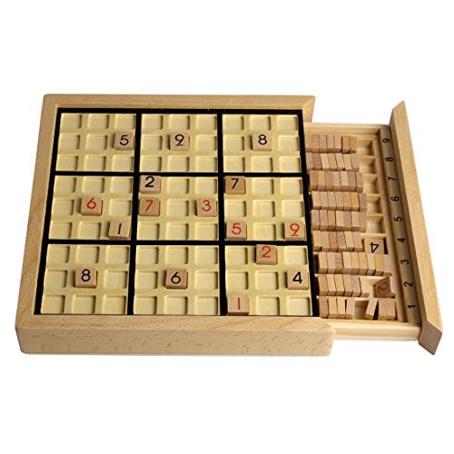 Andux Land Wooden Sudoku Puzzle Board Game with Drawer SD-02 (Black)