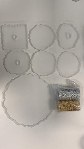 Silicone Resin Coaster Molds  Shynek 7Pcs Geode Coaster Molds Epoxy Agate Coaster Molds with 2 Bottles Foil Flakes for DIY Resin Casting Agate Slice Coasters  Home Decoration
