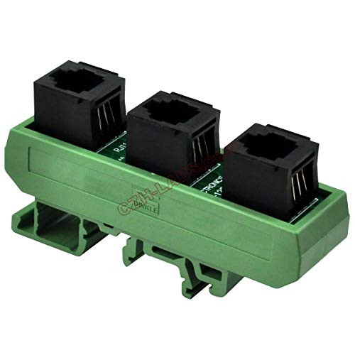 Electronics-Salon Slim DIN Rail Mount RJ11-RJ12 6P6C 3 Jacks Splitter Buss Board Interface Module-