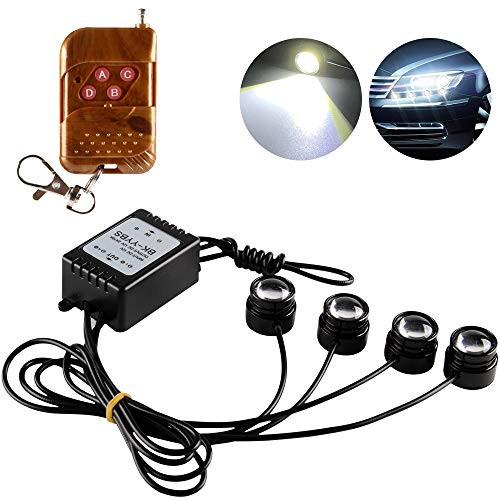 Teguangmei 4 in 1 Car Motorcycle LED Eagle Eye Emergency Strobe Warning Lights Car Truck Accessories DRL Wireless Remote Control Flash Lights 12V White