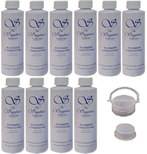 10 Bottles of Blue Magic 8 oz Sapphire Waterbed Conditioner with a Cap & Plug for Hardside & Softside Water Bed Mattresses