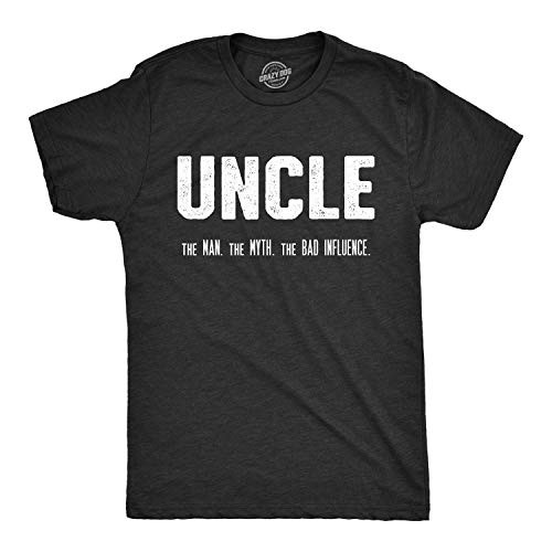 Mens Uncle The Man The Myth The Bad Influence T Shirt Funny Sarcastic Family Tee Heather Black - L