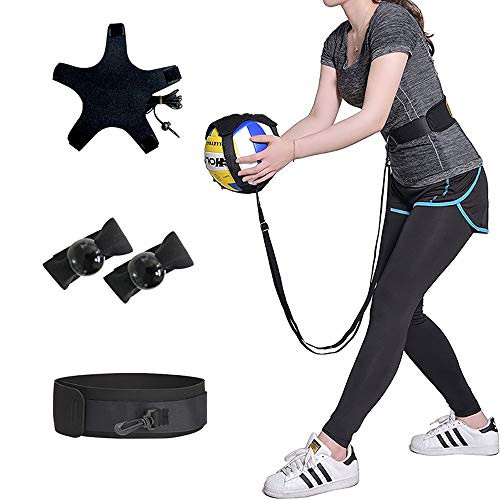 KIKIGOAL Volleyball Training Equipment Aid - Solo Practice for Serving and Arm Swings Trainer?Practice Overhand Serve  Spike  Arm Swings  Hitting Hand Straps and Ball Rebounder