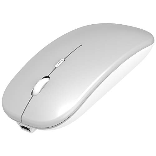 Rechargeable 2-4GHz Wireless Bluetooth Mouse  Three-Mode Ultra-Thin  no-Noise Optical Wireless Mouse with Bluetooth  USB or Type-C Connection  Available with PC  Laptop  ComputerSilver