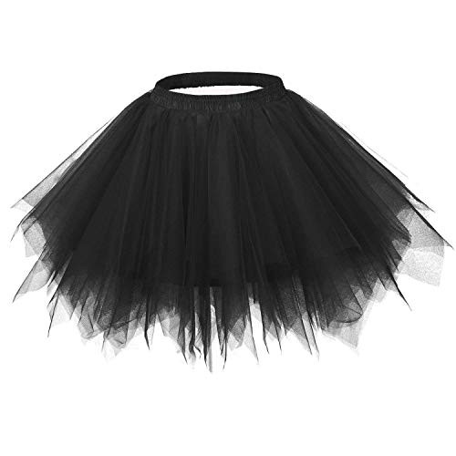 MsJune Women s 1950s Vintage Petticoats Crinolines Bubble Tutu Dance Half Slip Skirt Black-S-M