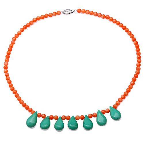 JYX Gemstone Coral Bead Necklace 5-5-5 Round Orange Coral Necklace with Turquoise for Women 18 JYX Gemstone Coral Bead Necklace 5-5-5 Round Orange Coral Necklace with Turquoise for Women 18