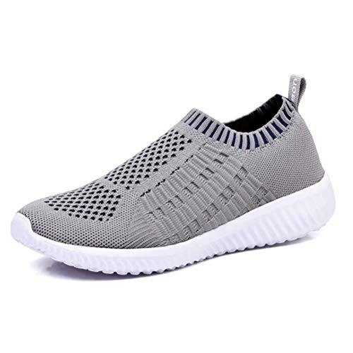 konhill Women s Lightweight Casual Walking Athletic Shoes Breathable Mesh Work Slip-on Sneakers Size 5 US Gray 35