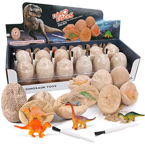 Micnaron Dinosaur Egg Dig Kit Toys for Kids 12 Unique Easter Dino Dig Eggs Bonus Excavation Science Kit Excavation Gift for Boys and Girls-