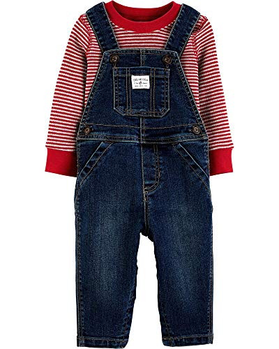 Carter s 2-Piece Striped Tee   Denim Overalls Set 24 Months Blue and Red