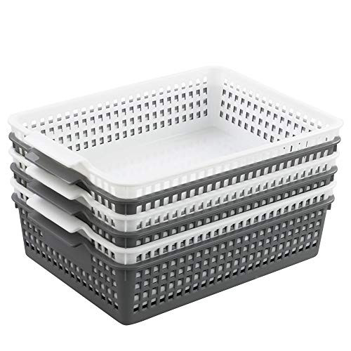 Vcansay Plastic A4 Paper Letter Basket Trays  White and Grey  6 Packs