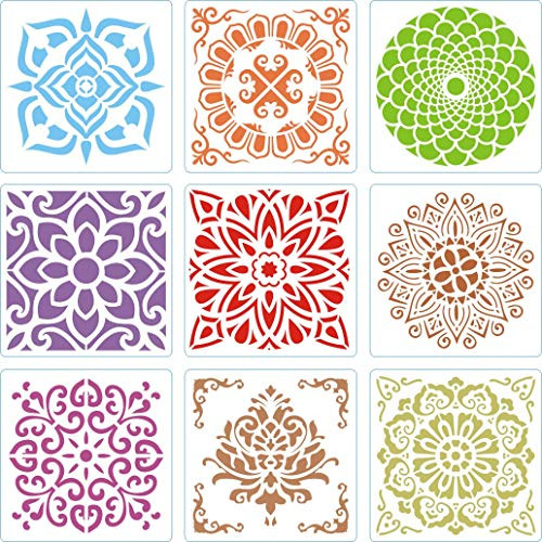 Mandala Stencil Laser Cut Painting Template Floor Wall Tile Fabric Furniture Stencils Painting Stencils Mandala Painting Stencils Set of 9 ?12 x 12 Inch Large Size Reusable Stencil?