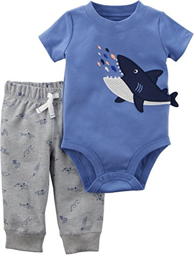 Carter s Baby Boys  2 Piece Shark Bodysuit Pants Set 6 Months Blue-Gray