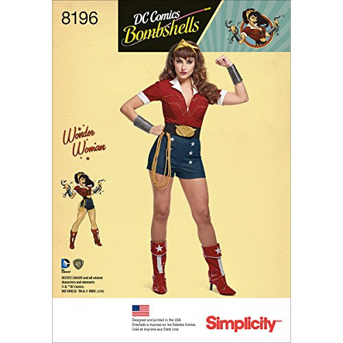 Simplicity 8196 DC Comics Women s Bombshell Wonder Women Halloween and Cosplay Costume Sewing Pattern  Sizes 14-22