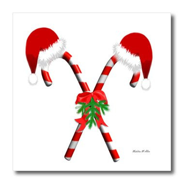 3dRose ht65043 Candy Canes and Santa Hats Iron on Heat Transfer for White Material  10 by 10-Inch