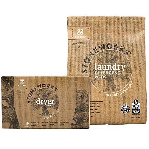 Grab Green Stoneworks Laundry Detergent Pods and Dryer Sheet Kit  Powered by Naturally-Derived Plant   Mineral-Based Ingredients  Oak Tree  50 Loads