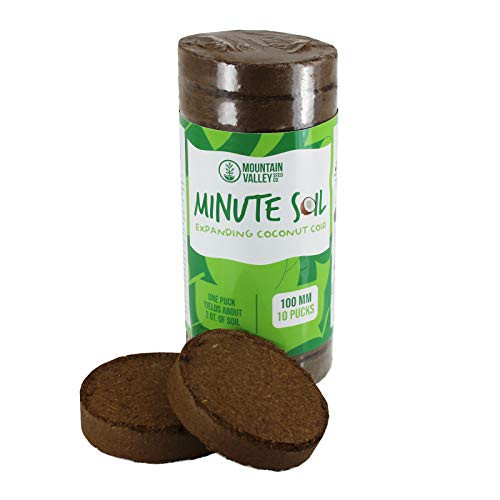 Minute Soil - Compressed Coco Coir Fiber Grow Medium - 100 MM Discs - 10 Pack  4-25 Gallons of Potting Soil - Gardening  House Plants  Flowers  Herbs  Microgreens  Wheatgrass - Just Add Water - OMRI