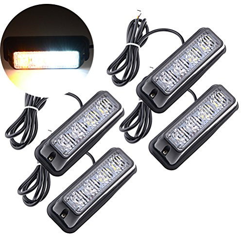 4pcs 4-LED White/Amber Warning Hazard Emergency Beacon Car Truck Flash Strobe Lights