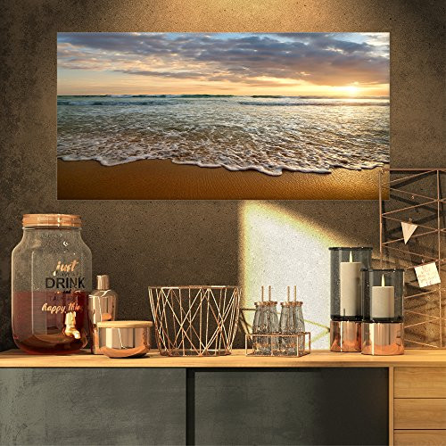 Bright Cloudy Sunset in Calm Ocean Seashore on Canvas Art Wall Photgraphy Artwork Print Bright Cloudy Sunset in Calm Ocean Seashore on Canvas Art Wall Photgraphy Artwork Print