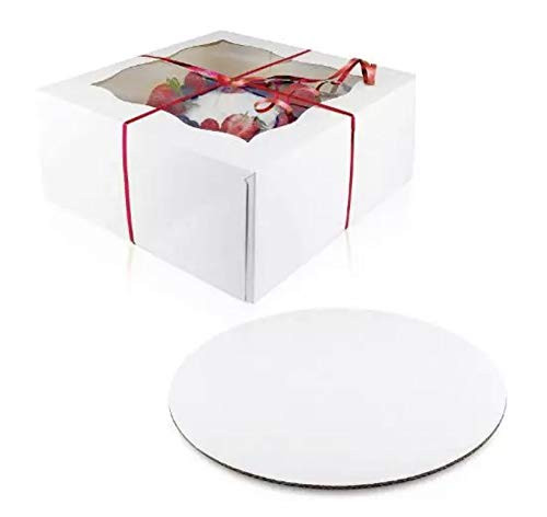 10 Pack of Each Cake Boxes Cake Boards Set  10 Sturdy Cake Boxes 10 x 10 x 5   10 Inch Cake Boards - Window Cardboard Cake Boxes - 10 Round Cake Boards in Set 10x10x5