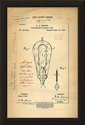 Carpentree 19" x 13" x 0.5" Let Light Shine, Edison Lamp Patent Framed Art