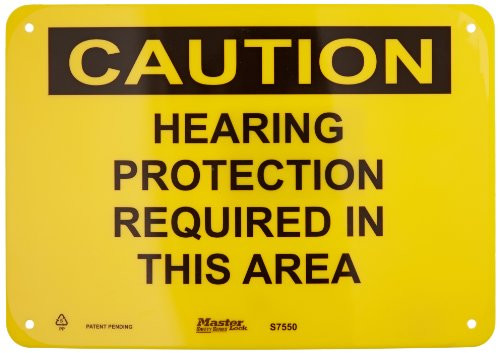 Master Lock S7550 10  Width x 7  Height Polypropylene  Black on Yellow Safety Sign  Header  Caution   Legend  Hearing Protection Required In This Area
