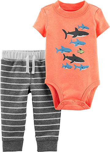 Carter s Baby Boys  2-Piece Bodysuit Pant Sets Neon Orange-Heather-Sharks  Newborn