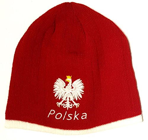 Poland Polska Embroidered Beanie Cap Winter Hat red