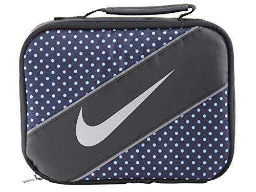 NIKE Reflect Insulated Rectangular Sport Lunch Tote Reusable Cooler Bag Black-Blue Graphic Metallic Silver Swoosh Logo