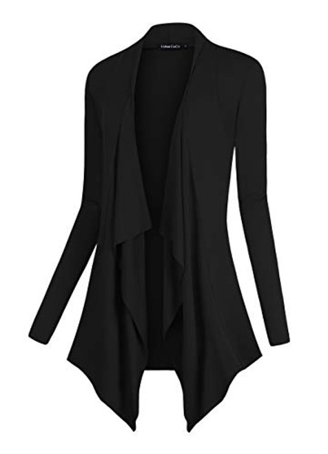 Urban CoCo Women s Drape Front Open Cardigan Long Sleeve Irregular Hem XL  Black