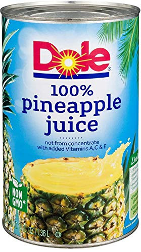 Dole Pineapple Juice  46 oz Can  Pack of 2