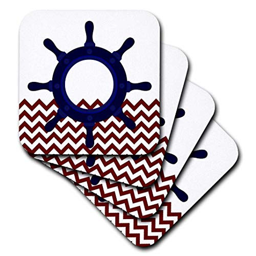 3dRose CST2017303 Ocean Theme Ship Wheel Ceramic Tile Coaster Set of 4