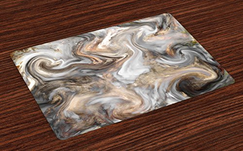 Ambesonne Marble Place Mats Set of 4  Retro Style Paintbrush Colors in Marbling Texture Watercolor Artwork  Washable Fabric Placemats for Dining Room Kitchen Table Decor  Sand Brown