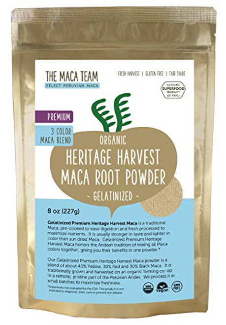 The Maca Team Premium Gelatinized Maca Powder  Potent  Premium Maca Powder  Fair Trade  GMO-Free  8 Ounces  25 Servings