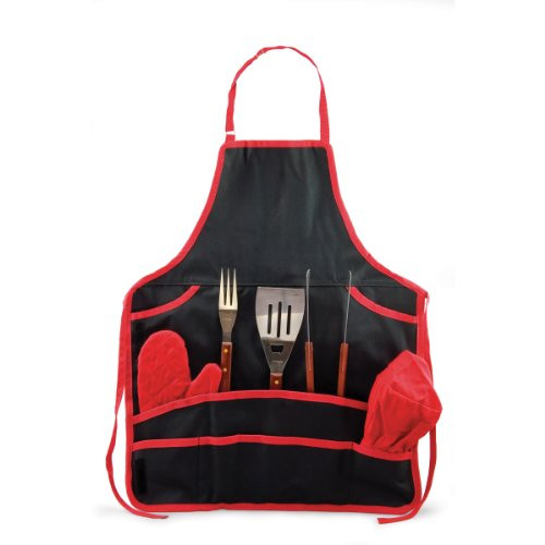 ONIVA - a Picnic Time Brand BBQ Apron Tote with Tools, Black